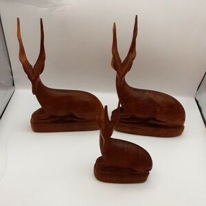 Vintage African Hand carved Wood Springbok Collection of 3